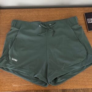Women's Green Athletic Shorts with Pockets & Drawstring